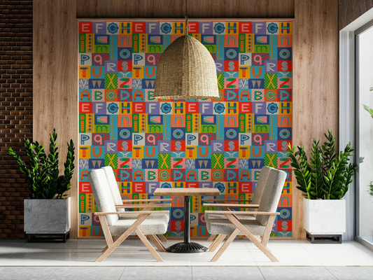 Nursery Geometric ABCs print kaleidoscopic colors and shapes.