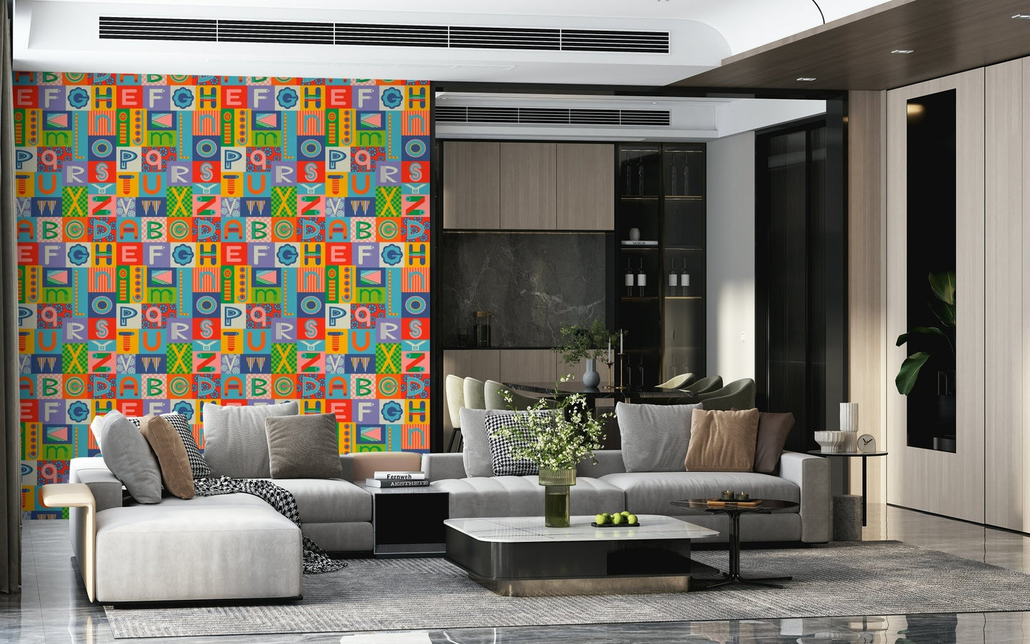 Bright Geometric ABCs artwork kids room decor fantastic palette.
