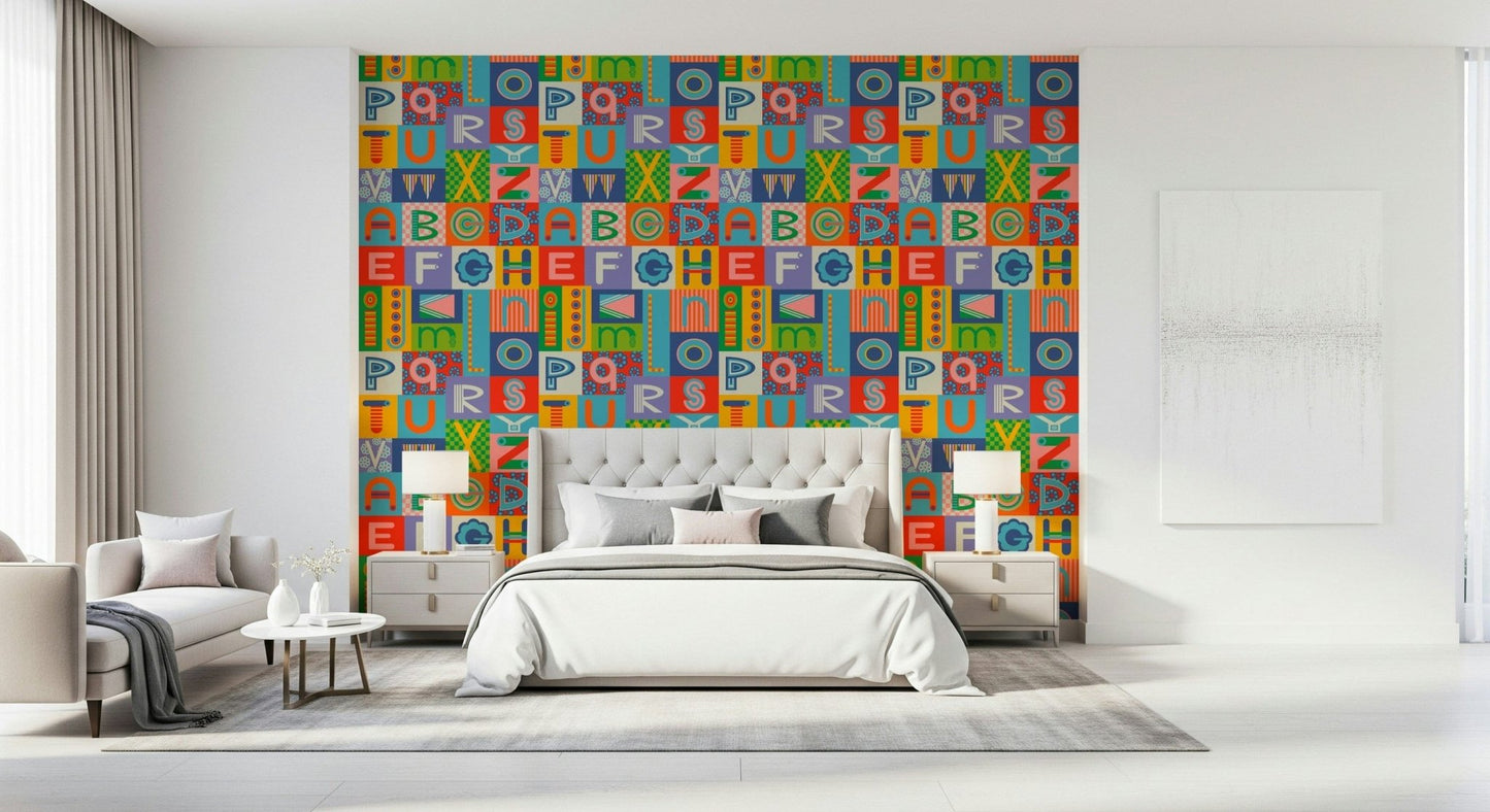 Lettering Rainbow Brights wallpaper vibrant educational pattern.