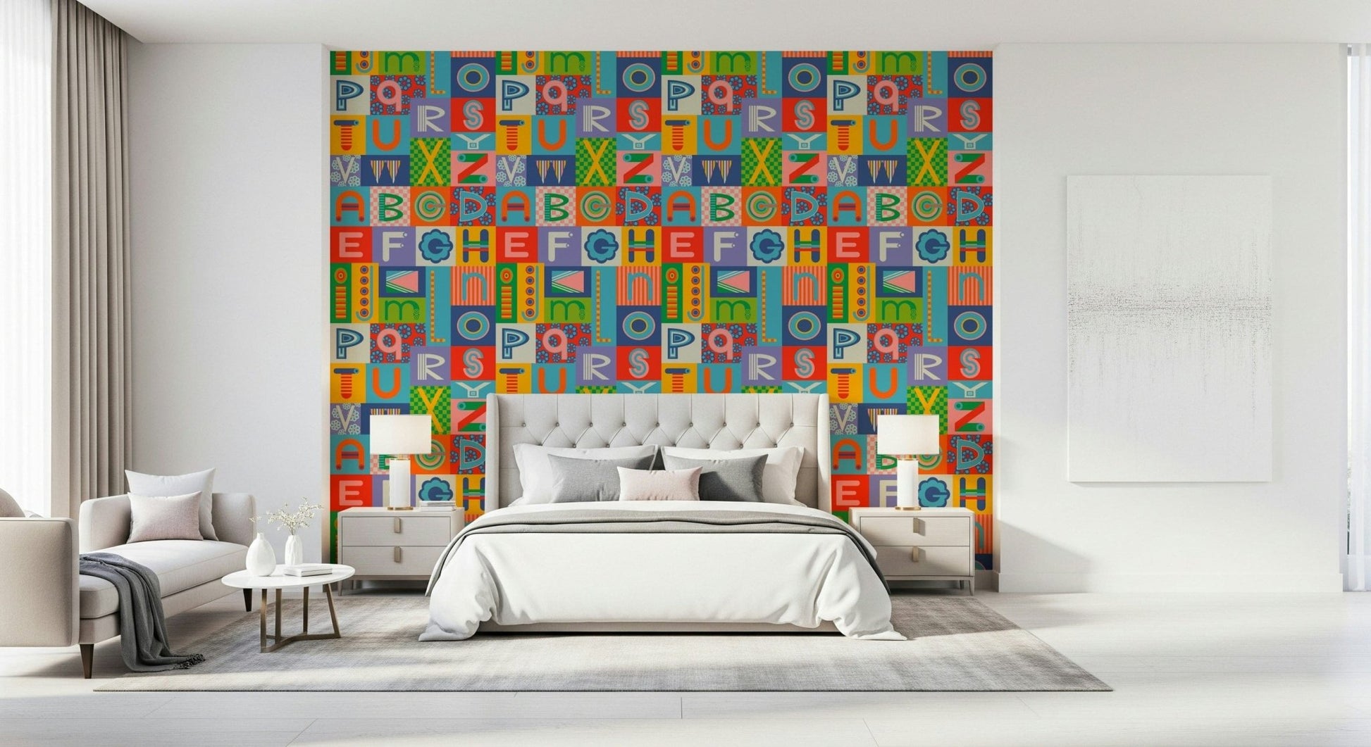 Lettering Rainbow Brights wallpaper vibrant educational pattern.