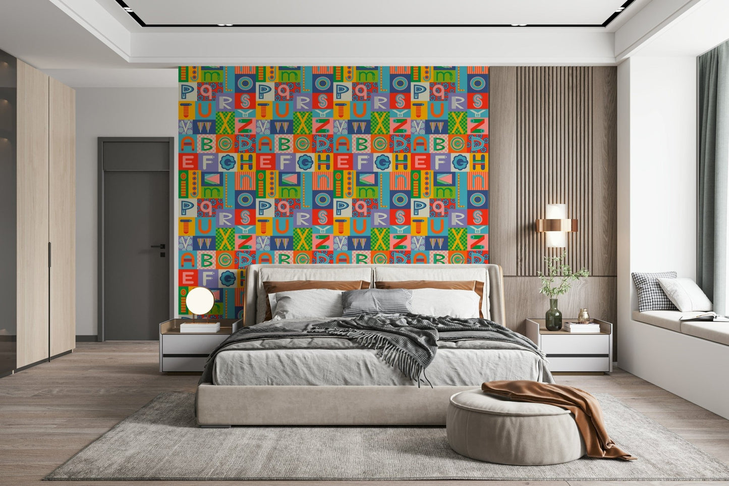 Vintage Retro Alphabet Graphic wallpaper ABCs decorative squares.