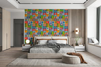 Vintage Retro Alphabet Graphic wallpaper ABCs decorative squares.