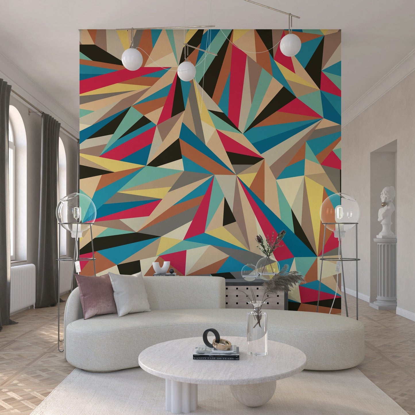 An artistic minimalist form mural for home decor.