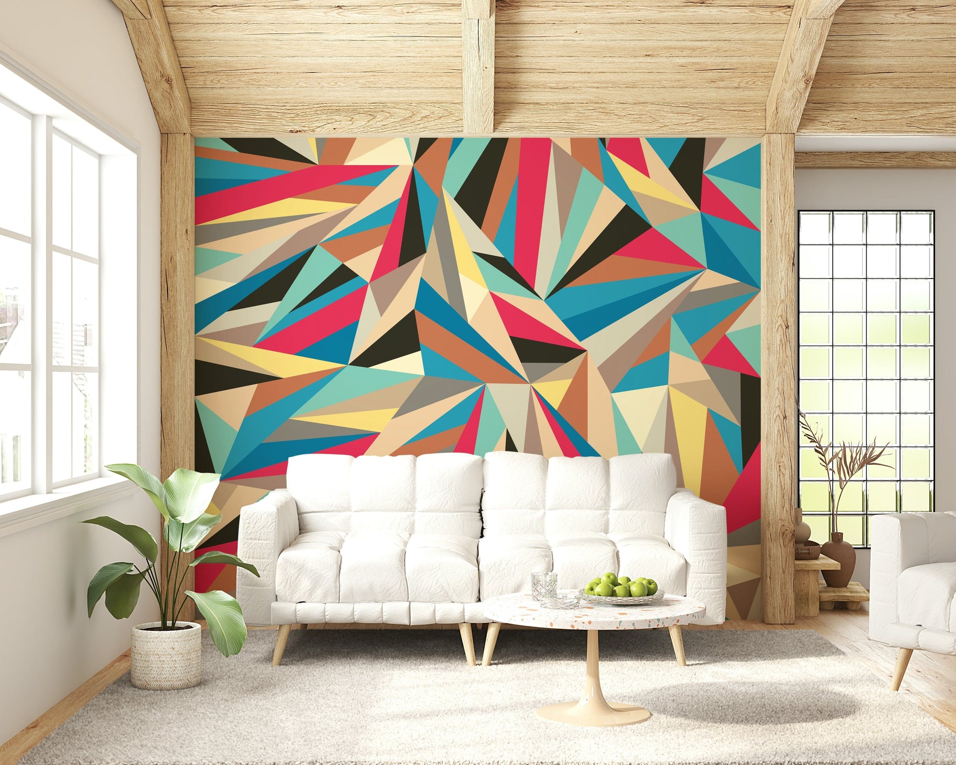 A graceful subtle block wall mural in cool, neutral tones.