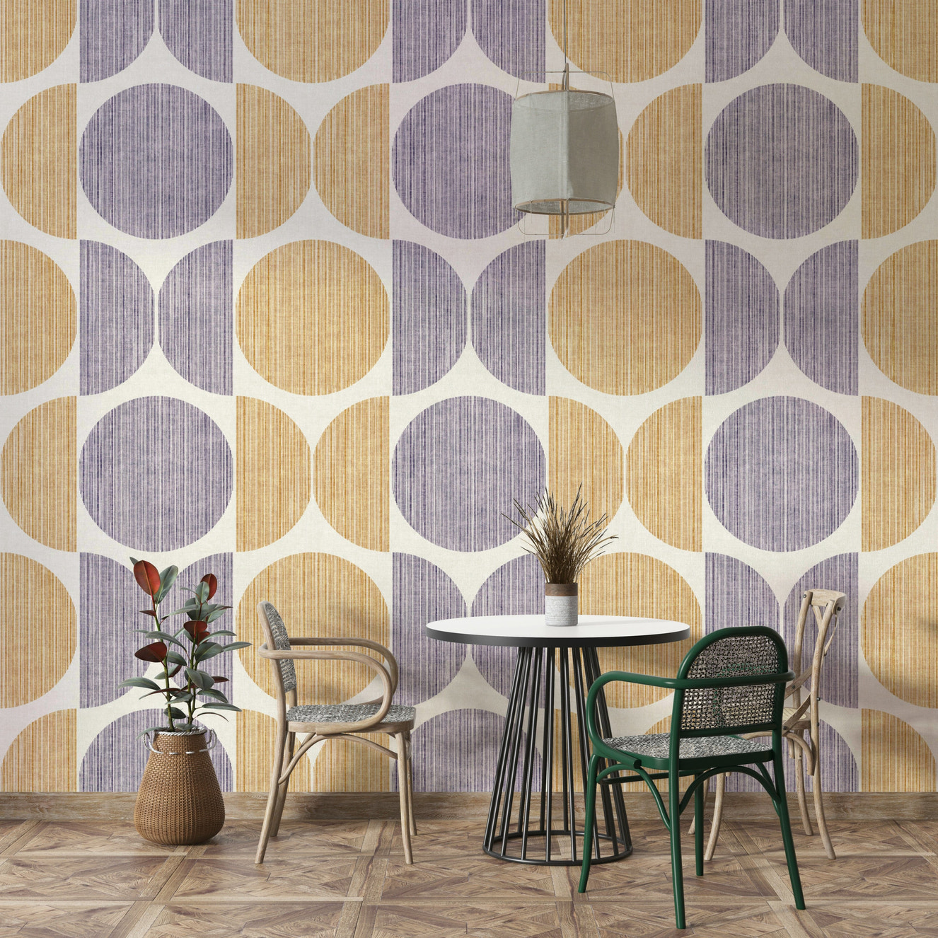 A beautiful Bauhaus circle wallpaper mural for a modern home.

