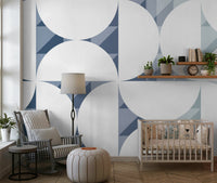 An artistic modern block mural on minimalist wallpaper.