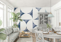 A beautiful blue geometric wallpaper mural for a modern home.