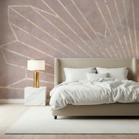 A beautiful geometric pattern wallpaper mural in blush pink and white.