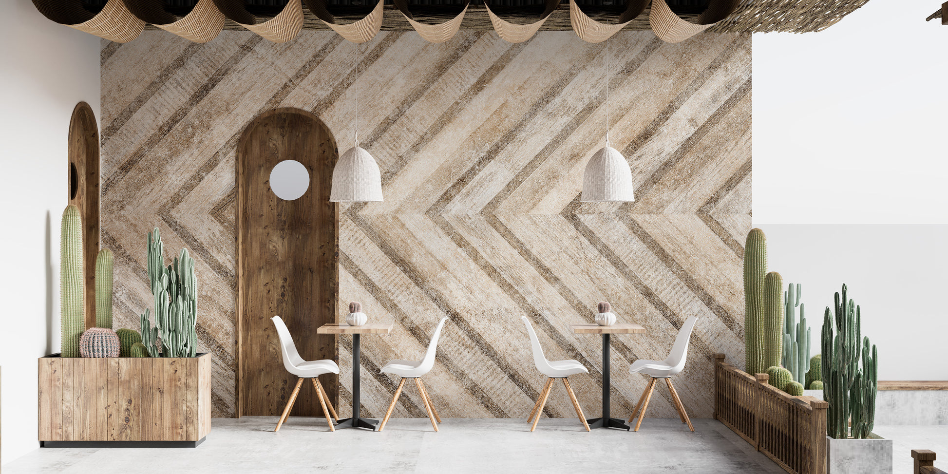 Chevron Stone Wood Pattern Wall Mural for a subtle industrial feature wall.