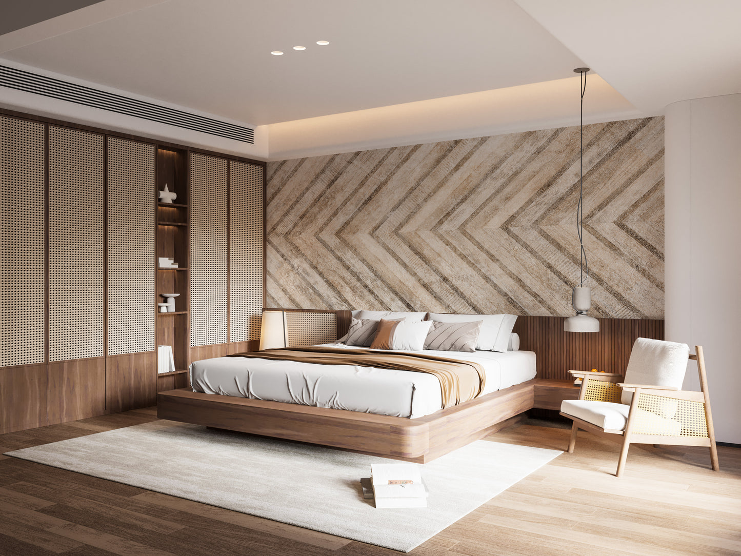 Modern architectural wallpaper with a seamless wood grain and stone effect.
