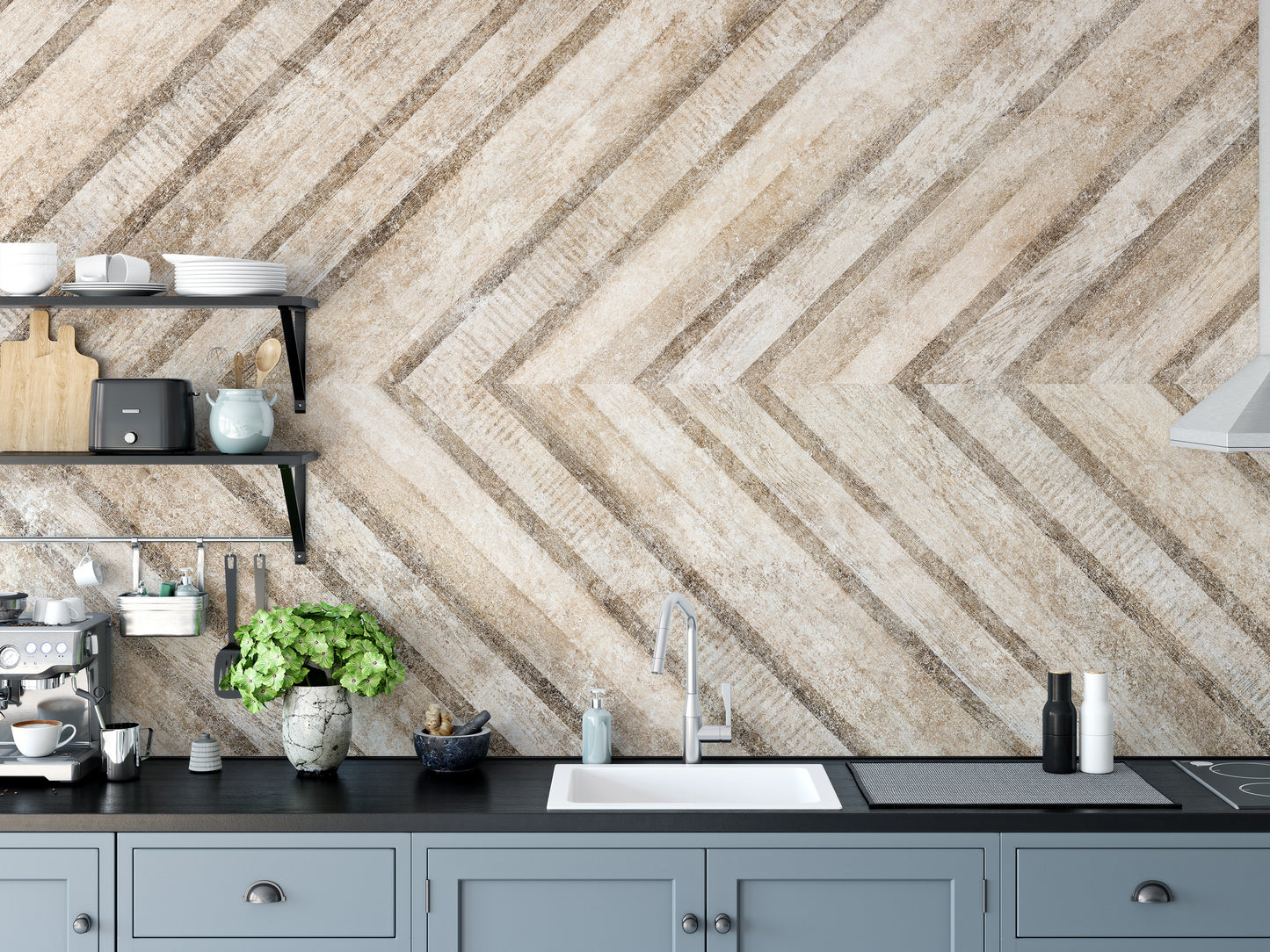 High-resolution textured wallpaper with detailed masonry and wood planks.