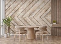 Sophisticated oak wood and grey slate mosaic wallpaper for interiors.