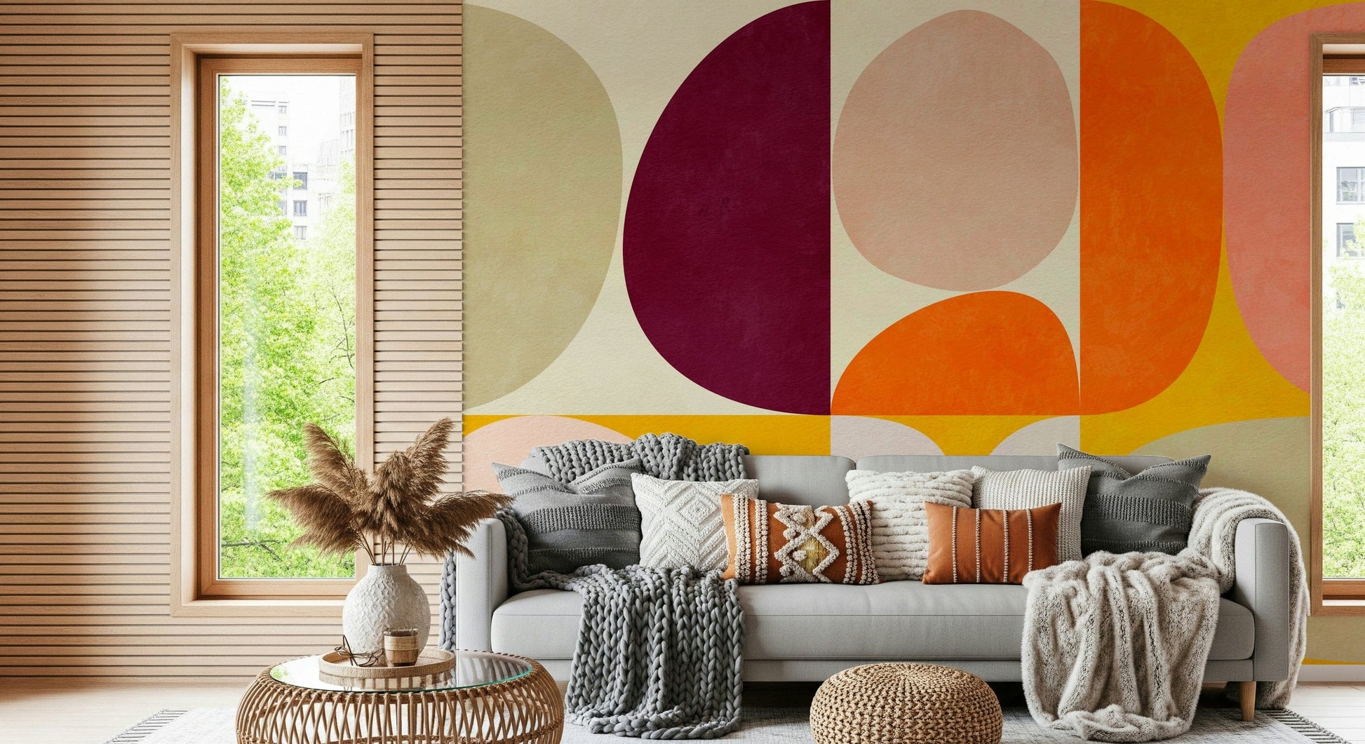 A beautiful modern art wall mural of delicate lines.