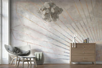 An artistic modern block mural on minimalist wallpaper.