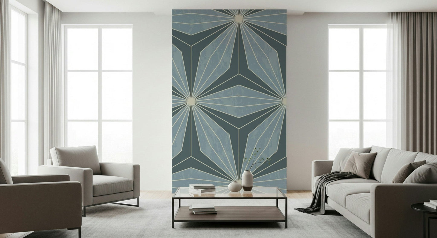 Intricate Geometric Flowers repeat wallpaper with a subtle distressed finish.