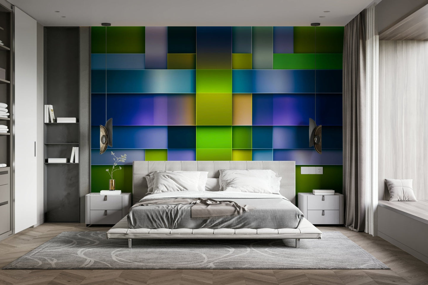 Layered rectangle pattern in bold colors
