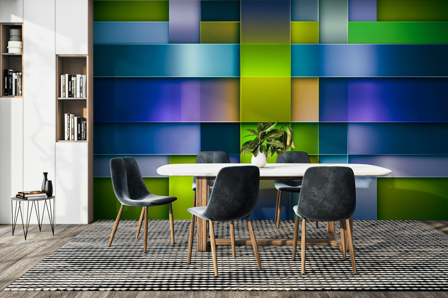 Abstract wall mural with sharp lines
