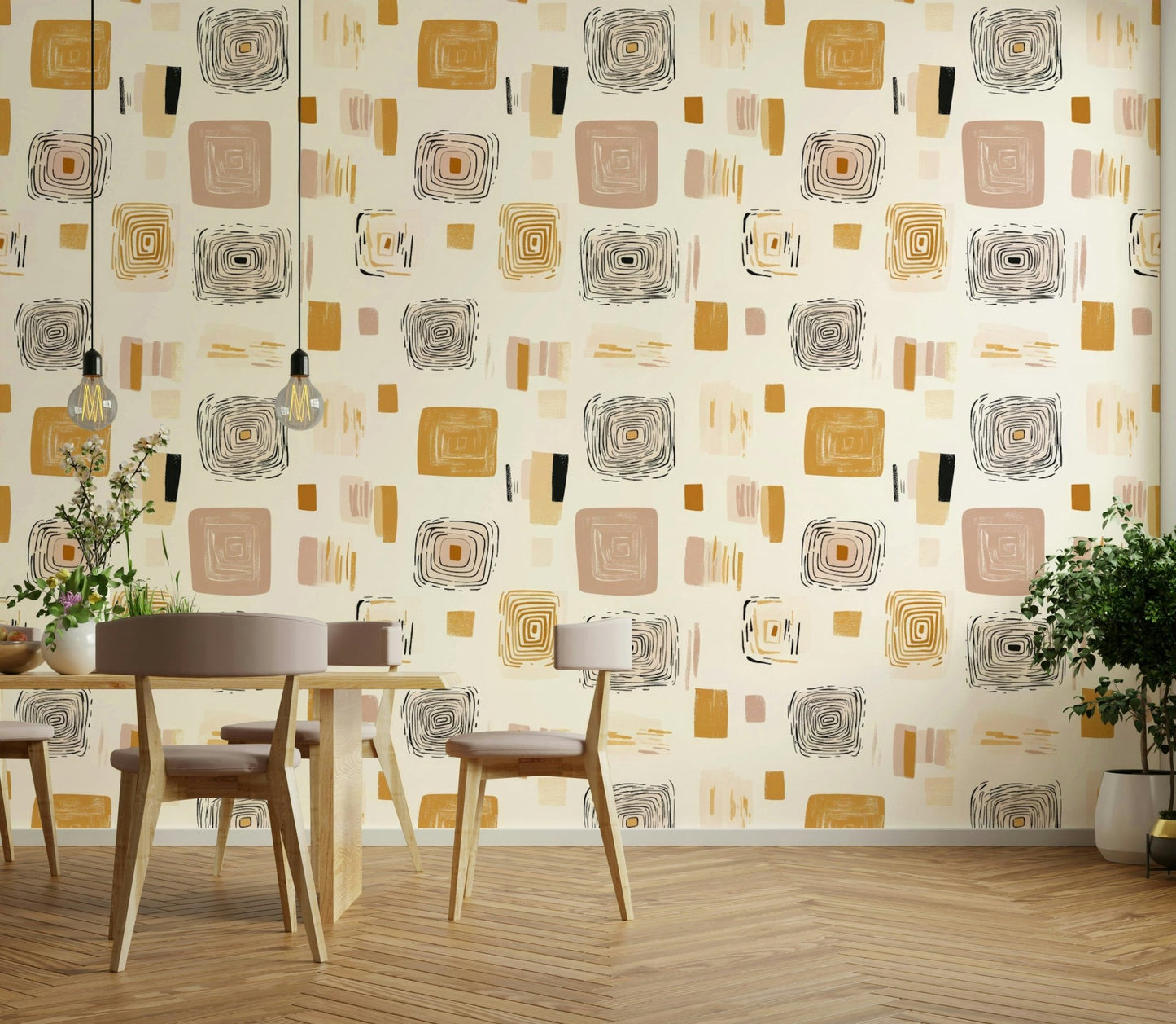 Clean-lined geometric wallpaper for a harmonious room design.

