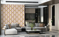 Bold linked motif wallpaper with repeating modern shapes.