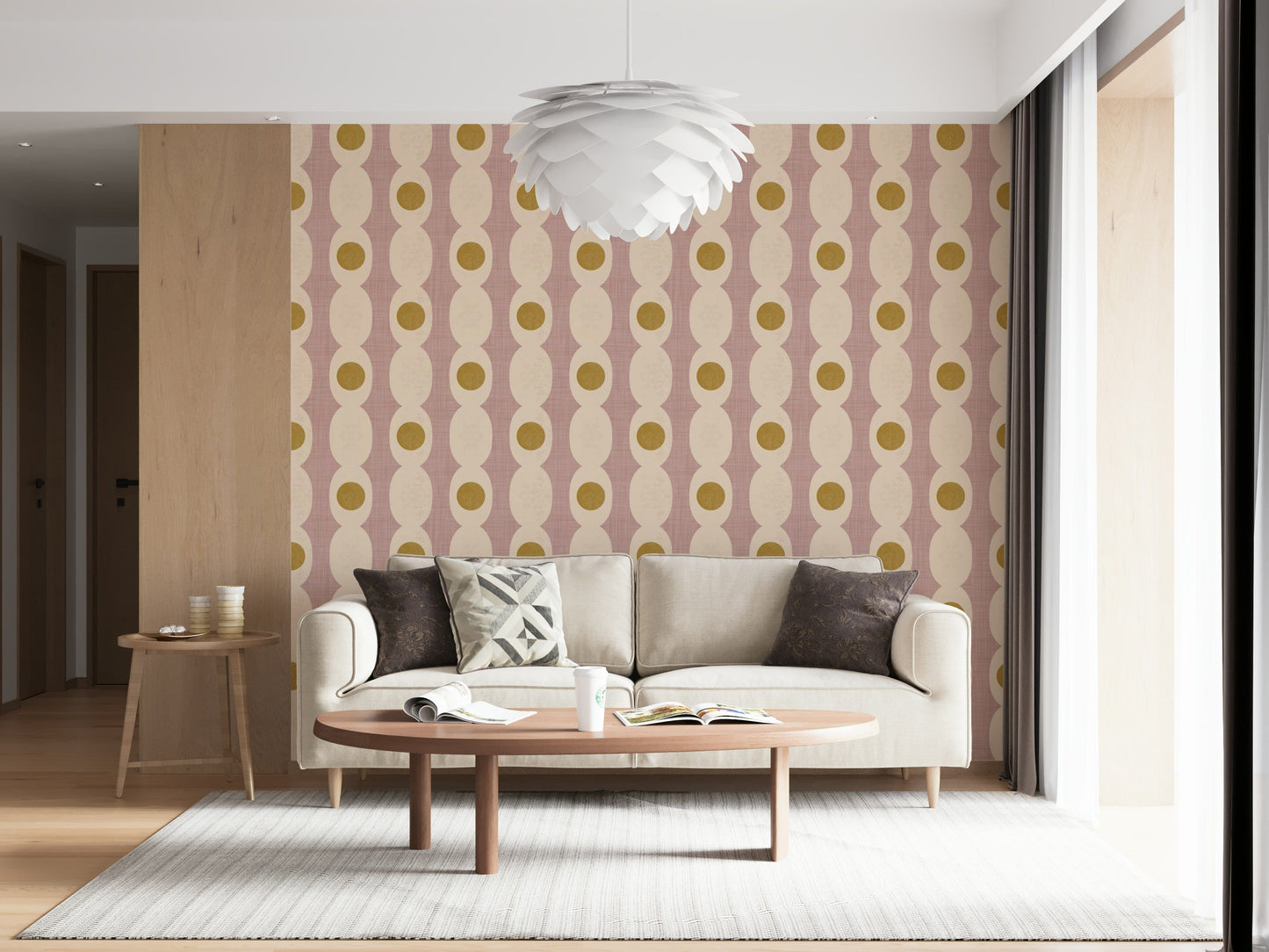 Linked geometric wallpaper with a retro-modern aesthetic.