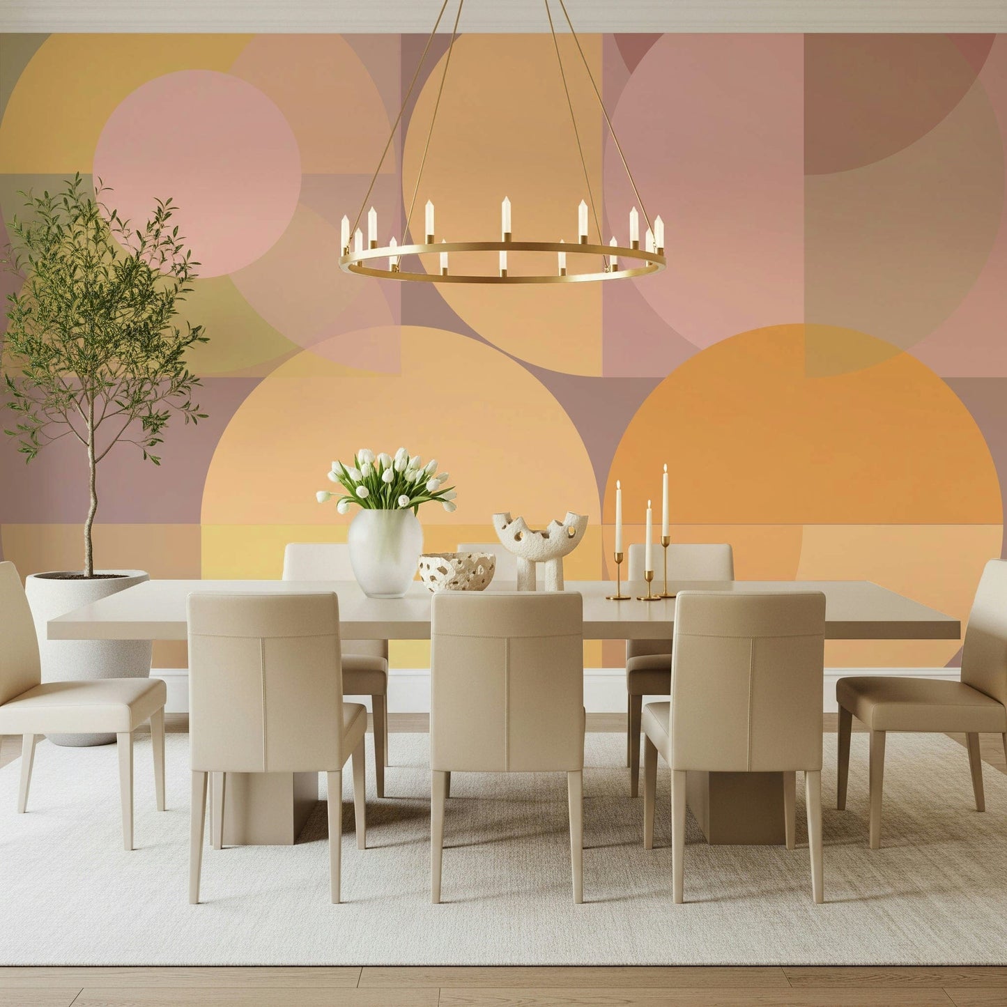 The Geometric Pastel Harmony wall mural, a perfect example of modern, soft-toned Geometric Wallpaper.