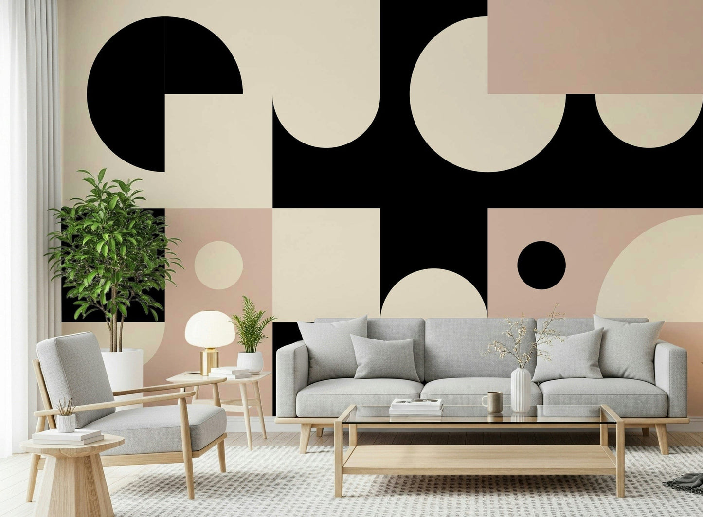 Pink Black - Bold Geometric Interplay Wall Mural