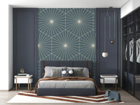 Textured deco fan wallpaper called Geometric Radiance in dark blue.