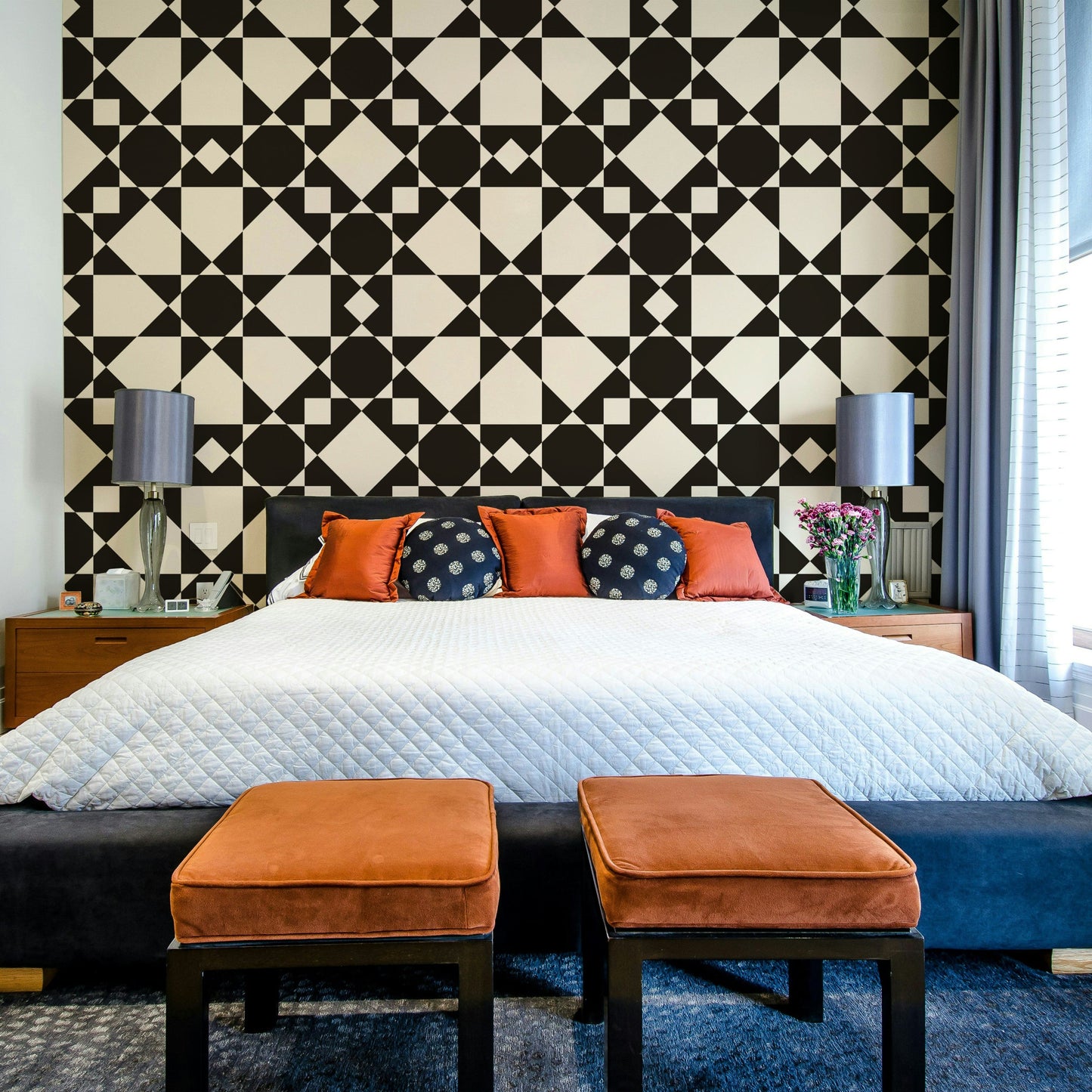 An interior with a sophisticated and striking accent wall

