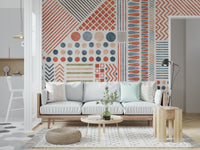 A contemplative geometric design wallpaper mural for a feature wall.
