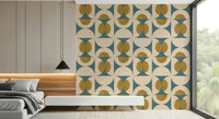 Modern abstract wallpaper with overlapping semicircles in earthy colors.
