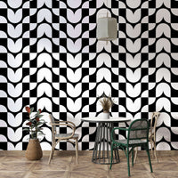 Geometric Tulips Wallpaper on a living room wall

