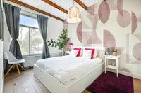 A wine cellar with a unique geometric art mural

