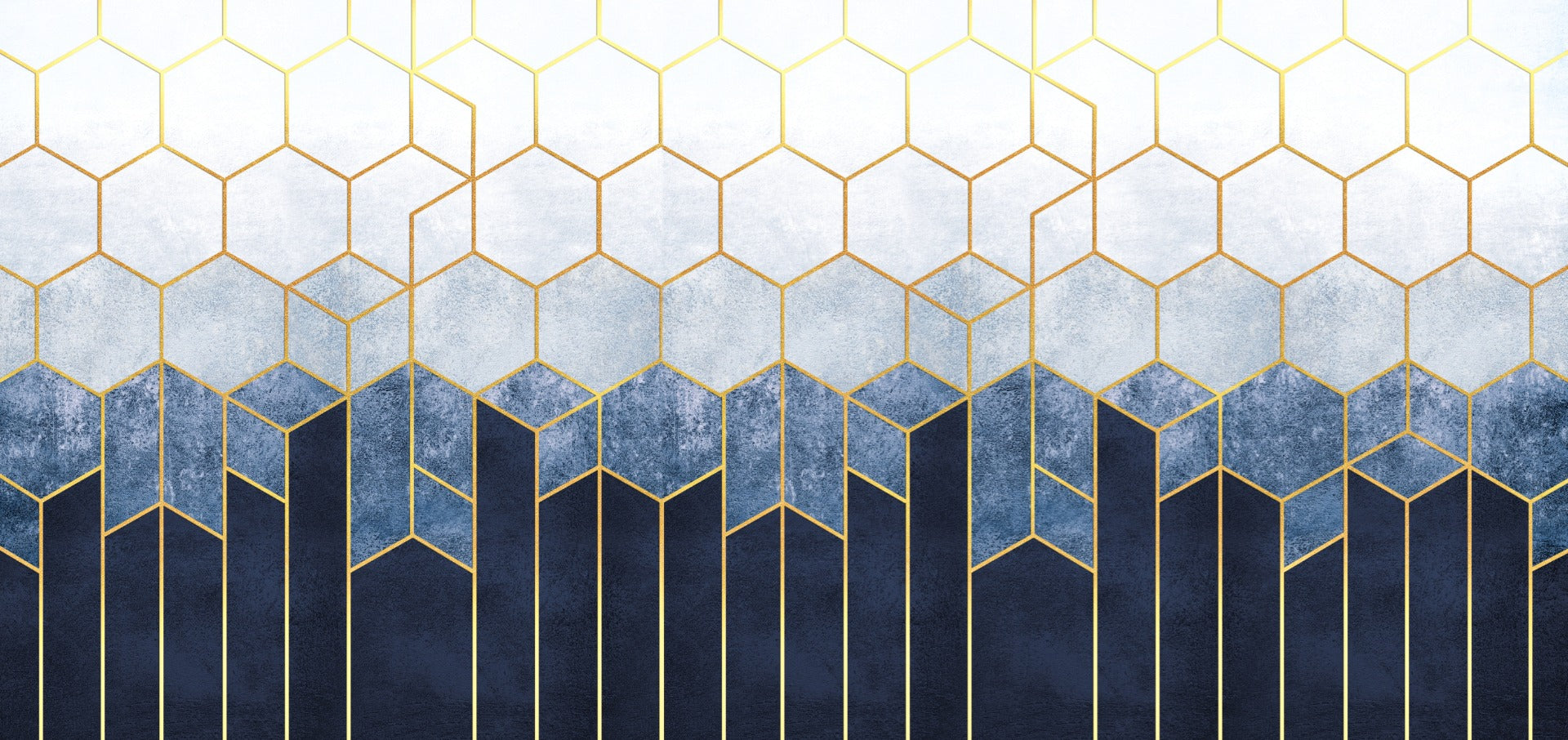 Blue & Gold Hexagonal Pattern Geometric wallpaper Murals