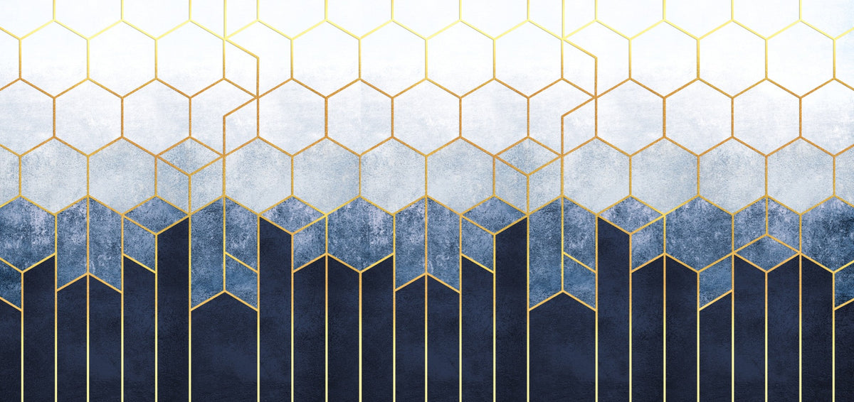 Blue & Gold Hexagonal Pattern Geometric wallpaper Murals in your room — zoomed