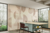 A contemporary office with a unique geometric art mural

