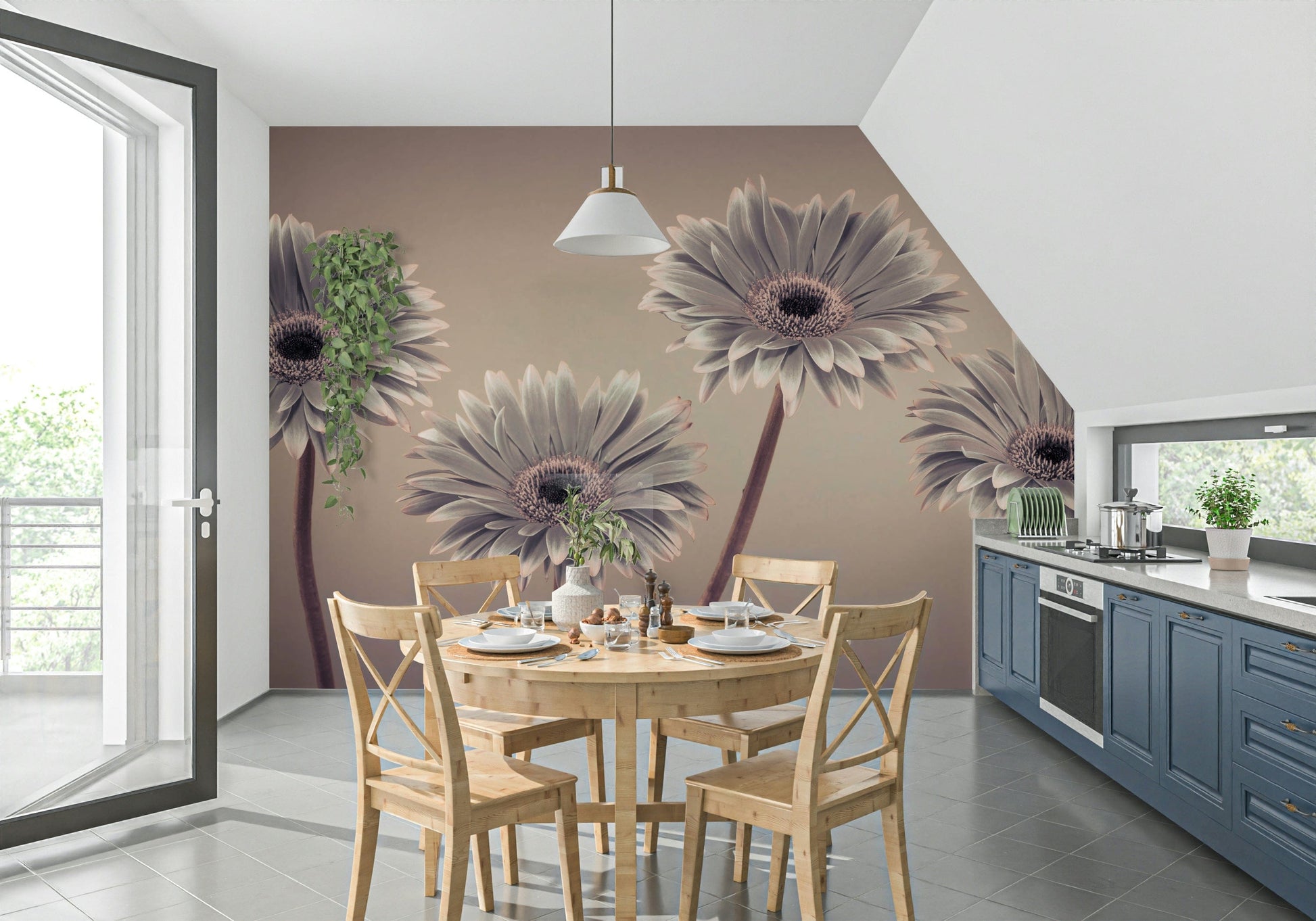 Shades of gray Gerbera Calm stem detail mural peaceful scene