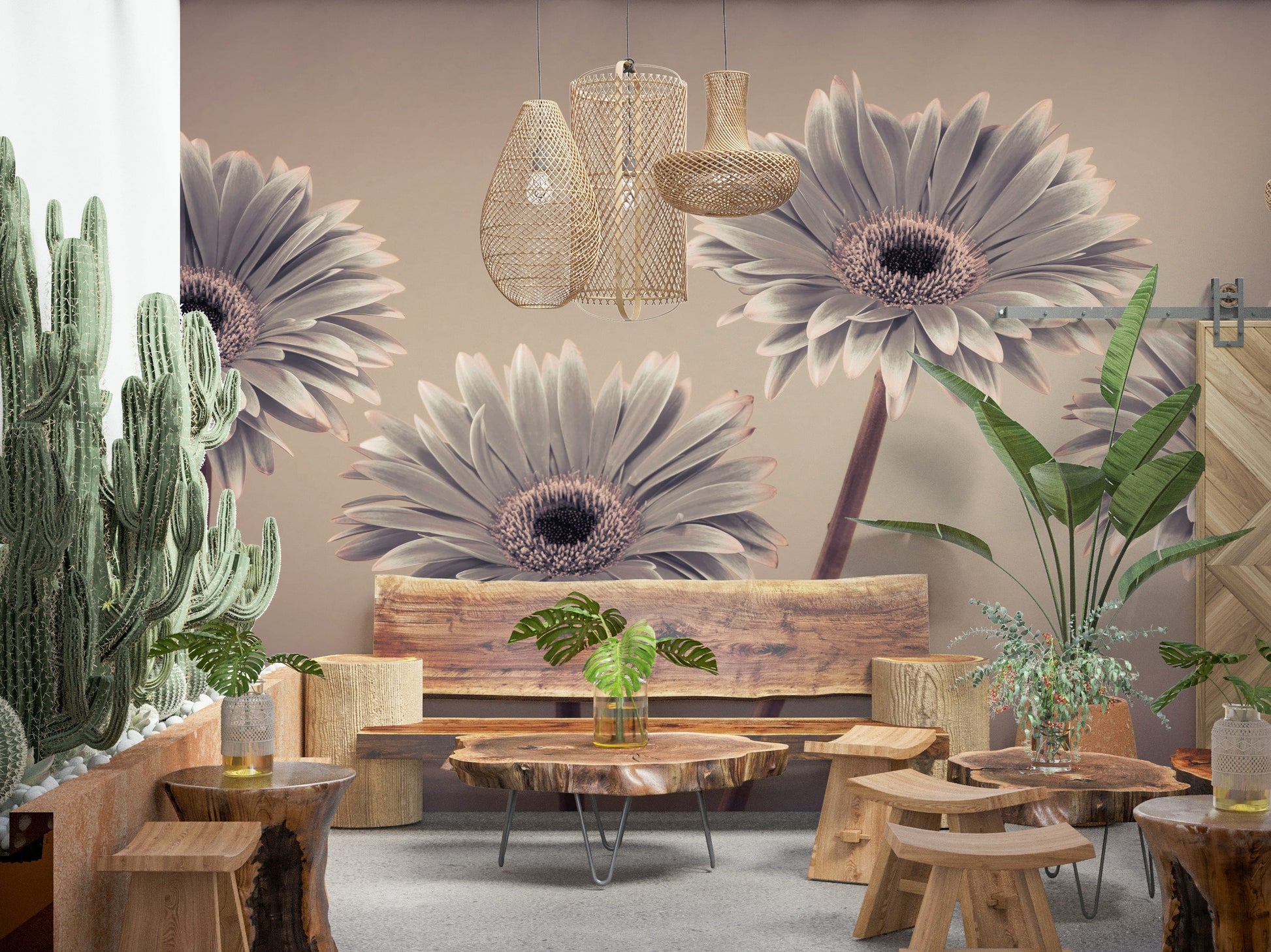 Tranquil Gerbera Calm flower stems pattern mural large scale