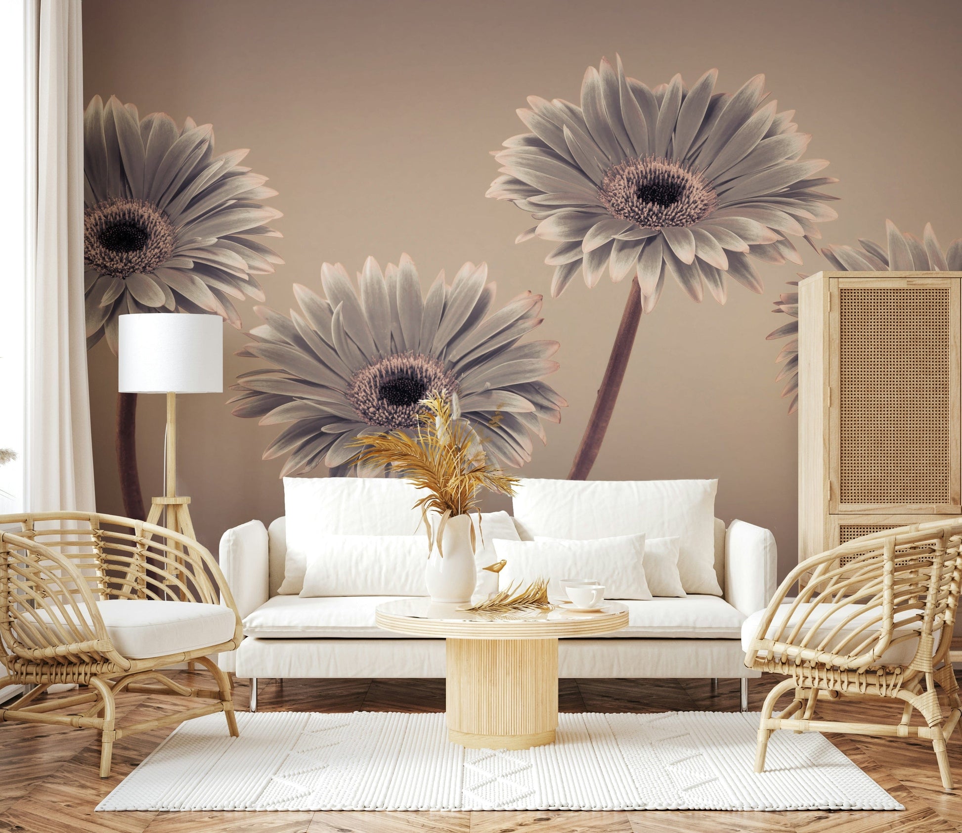 Gerbera Calm floral photography mural beautiful monochrome flowers
