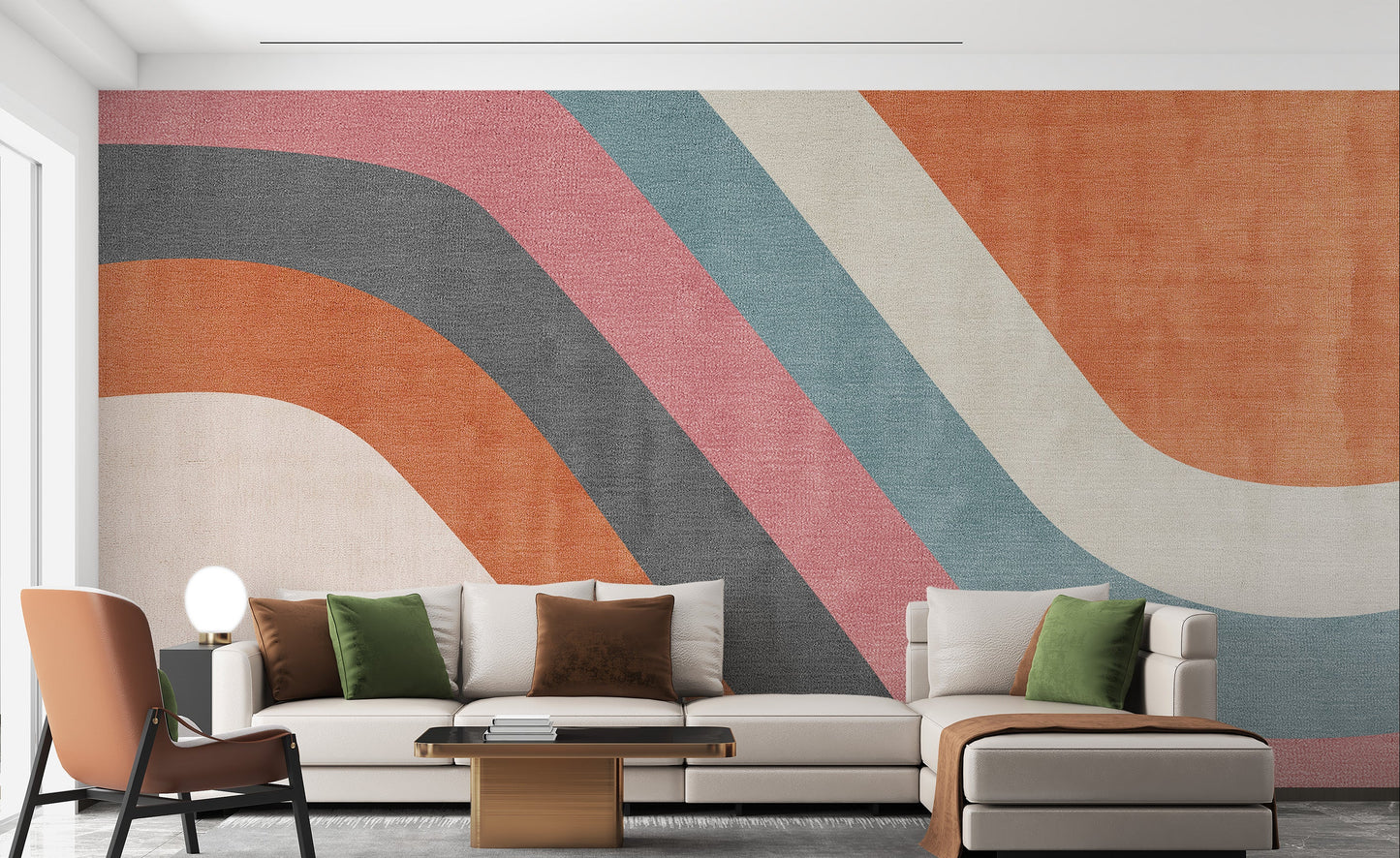 Abstract waves mural with vibrant colors