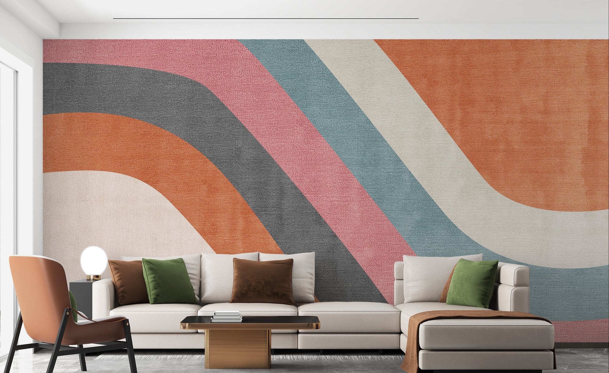 Abstract waves mural with vibrant colors