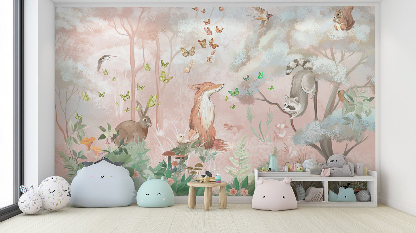 Forest Wildlife and Butterflies Wall Mural