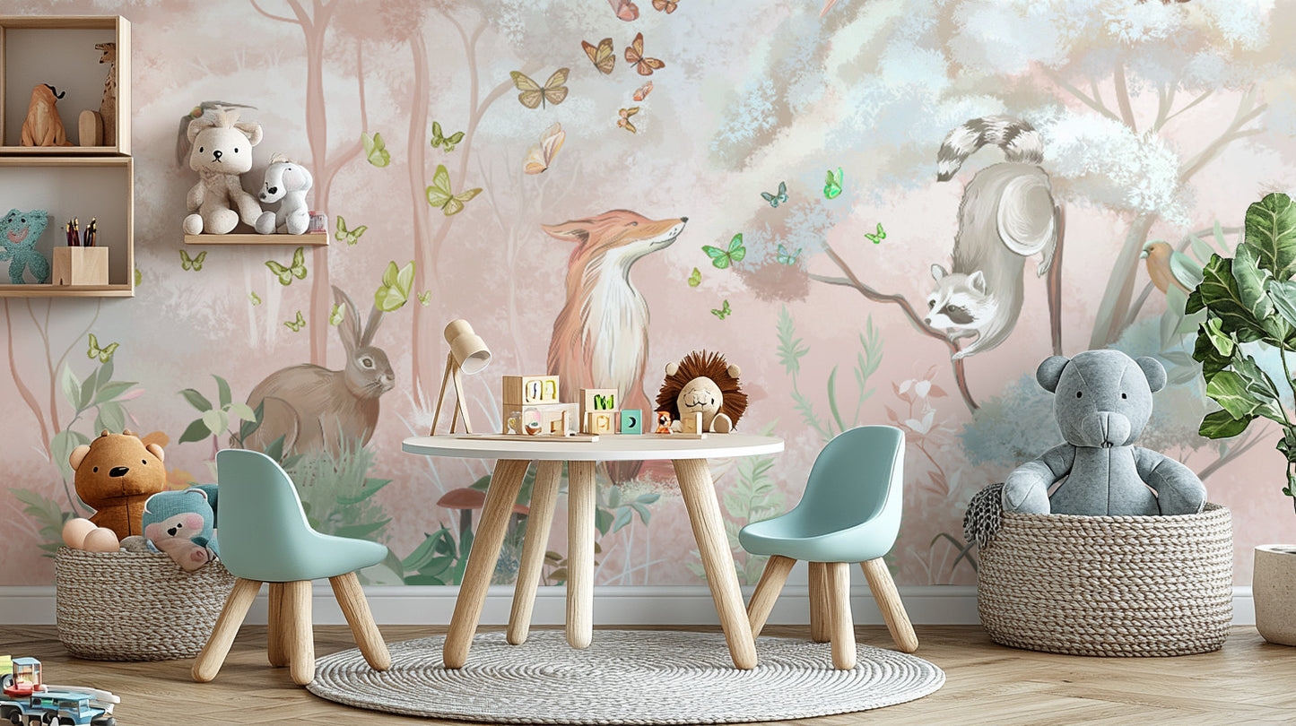 Forest Wildlife and Butterflies Wall Mural