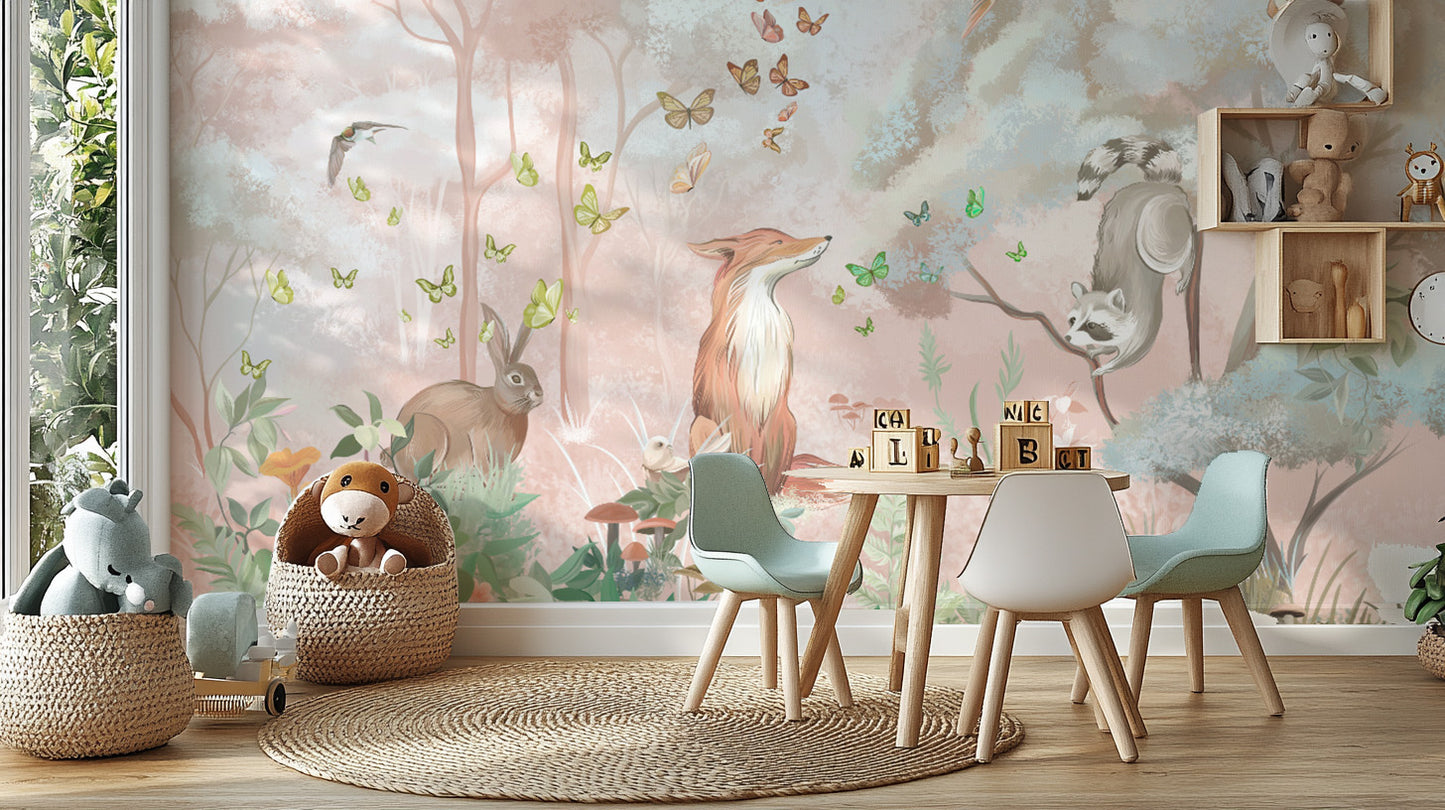 Forest Wildlife and Butterflies Wall Mural