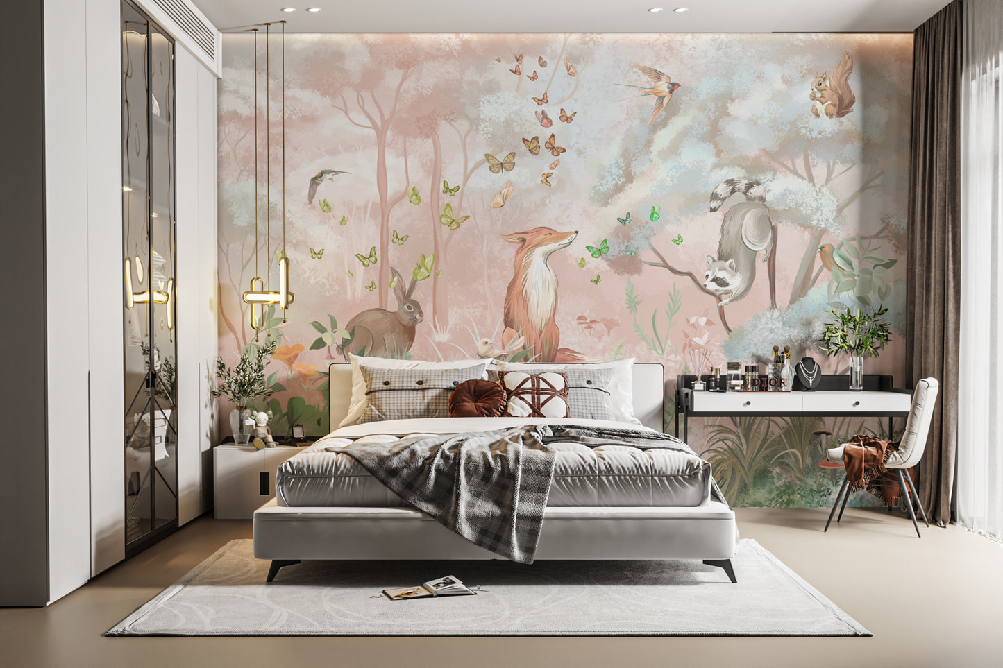 Forest Wildlife and Butterflies Wall Mural