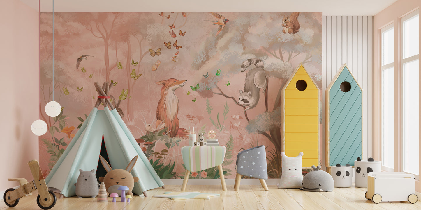 Forest Wildlife and Butterflies Wall Mural