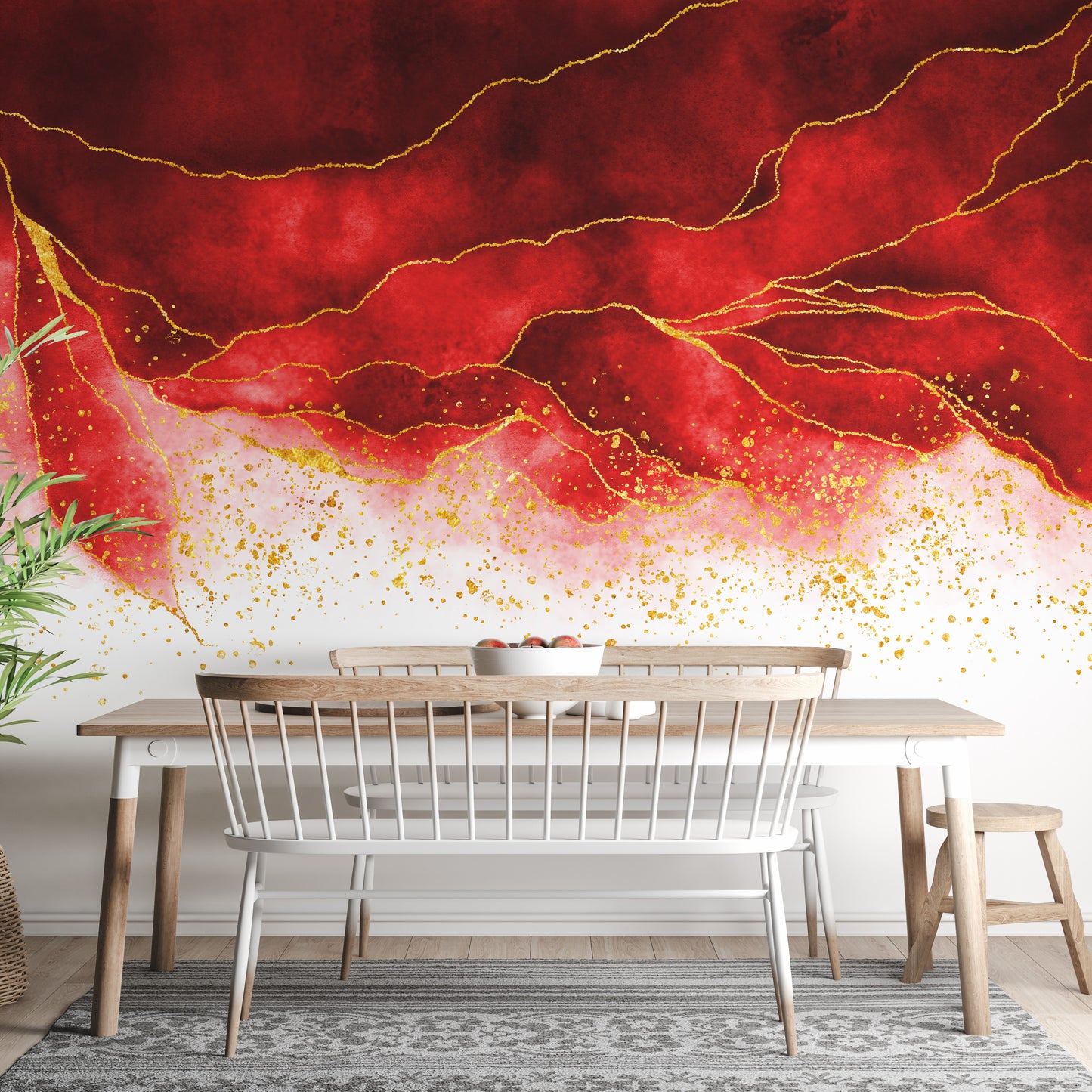 Watercolor Hanging Red Spilled & Brushed Wallpaper Mural - Giffywalls