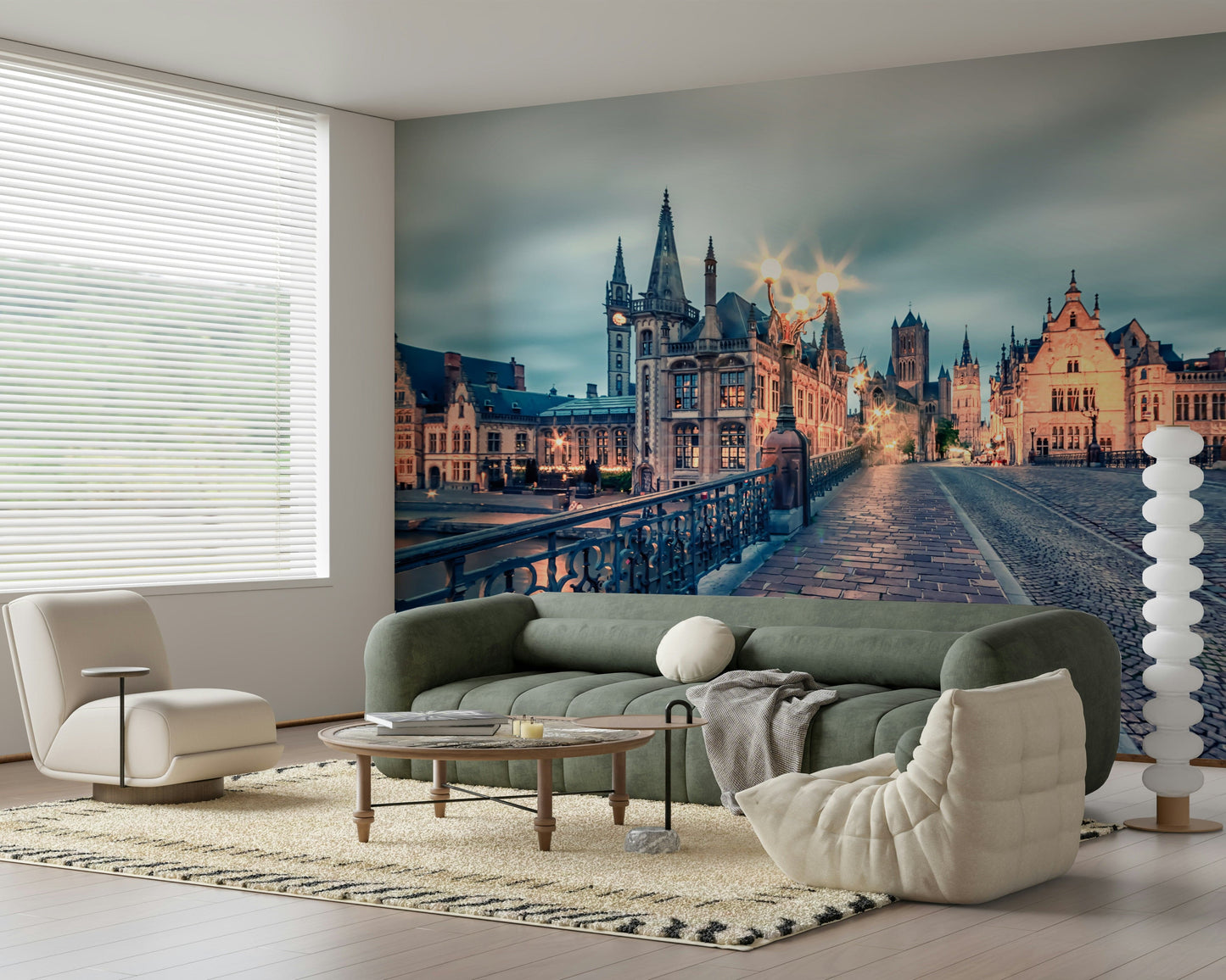 Ghent Belgium twilight wall mural showing canal-side houses in evening light, panoramic wallpaper