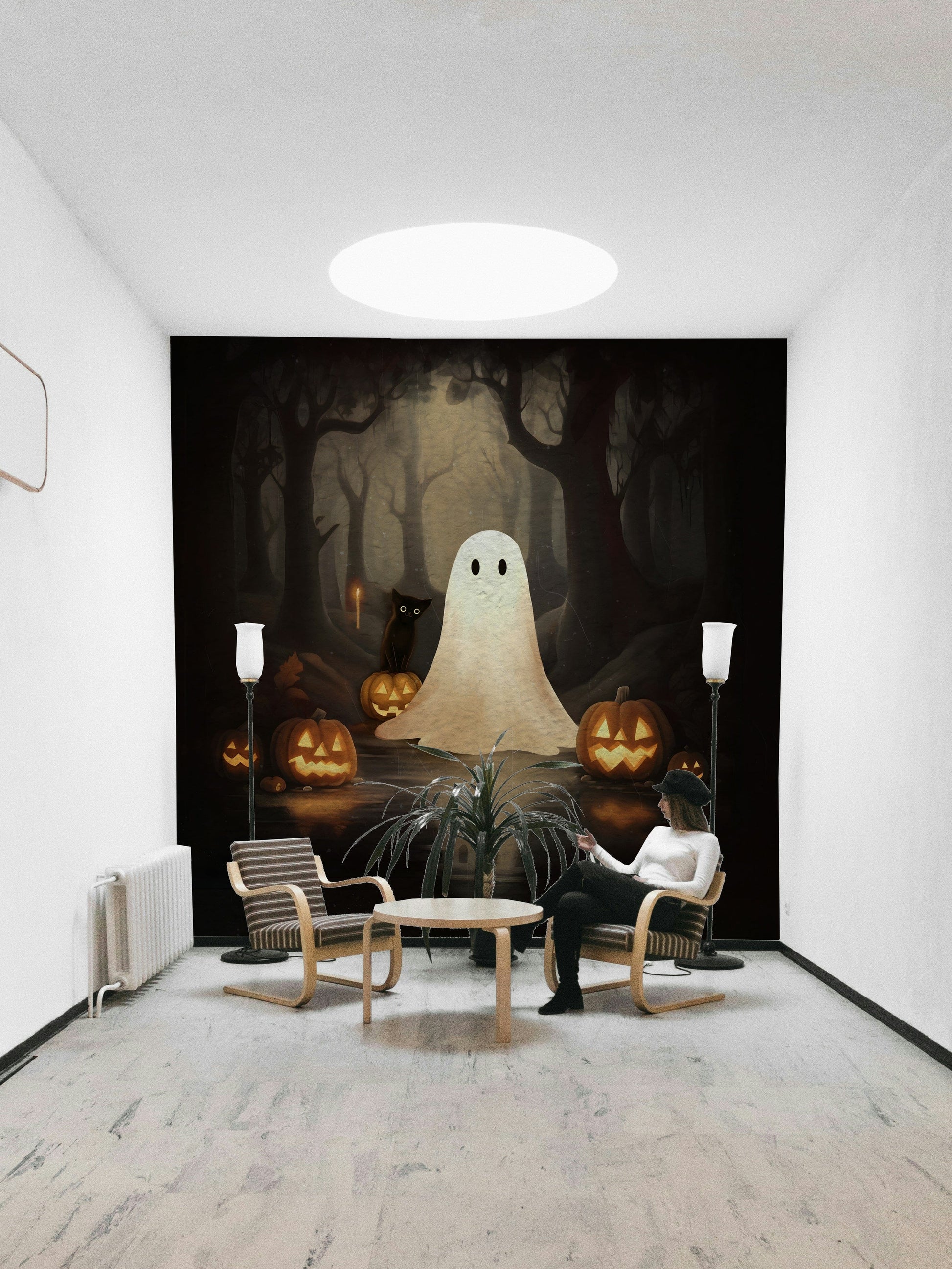 Ghost and Black Cat Wall Mural on wall