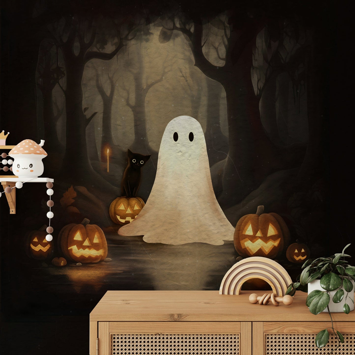 Ghost and Black Cat Wall Mural home design
