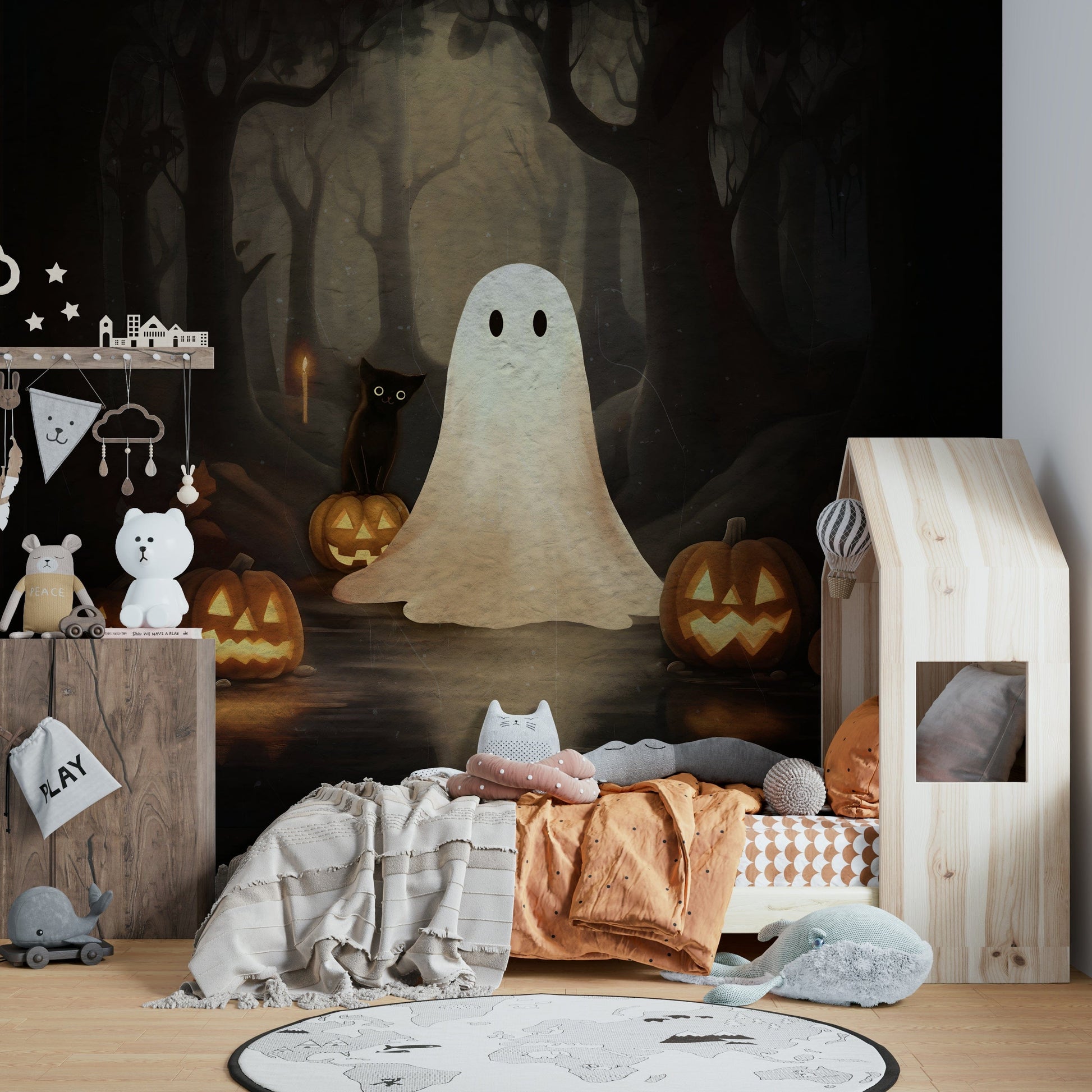 Ghost and Black Cat Wall Mural home decor.
